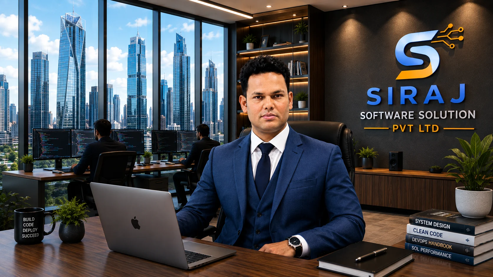Md Manouwer Hussain at his desk in the Siraj Software Solution office