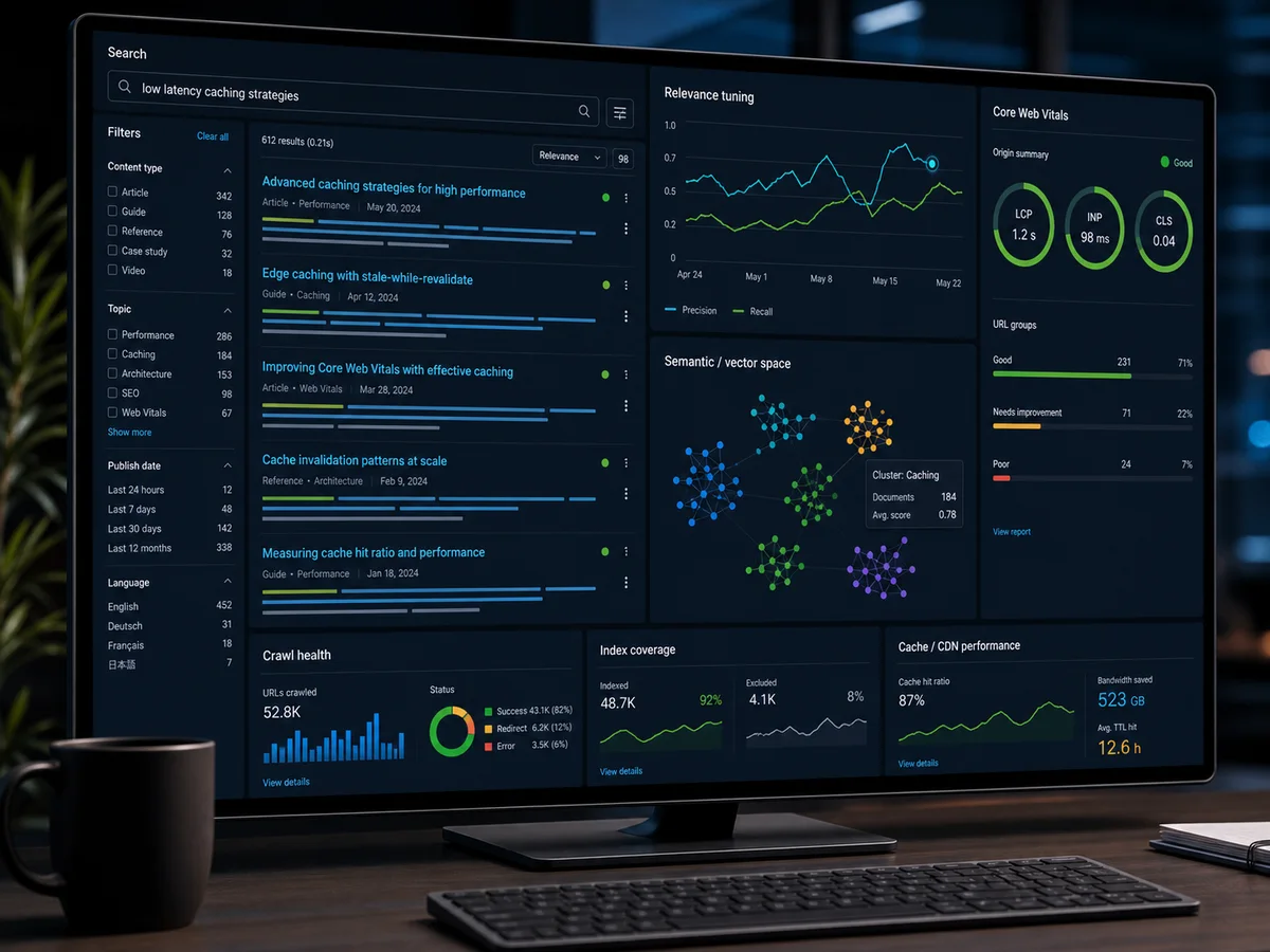 Enterprise search, Core Web Vitals and technical SEO dashboard
